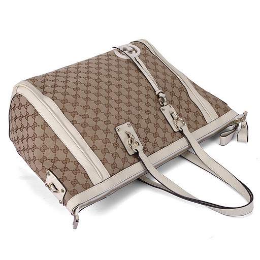 1:1 Gucci 247280 Gucci Charm Large Top Bags-Cream Fabric - Click Image to Close